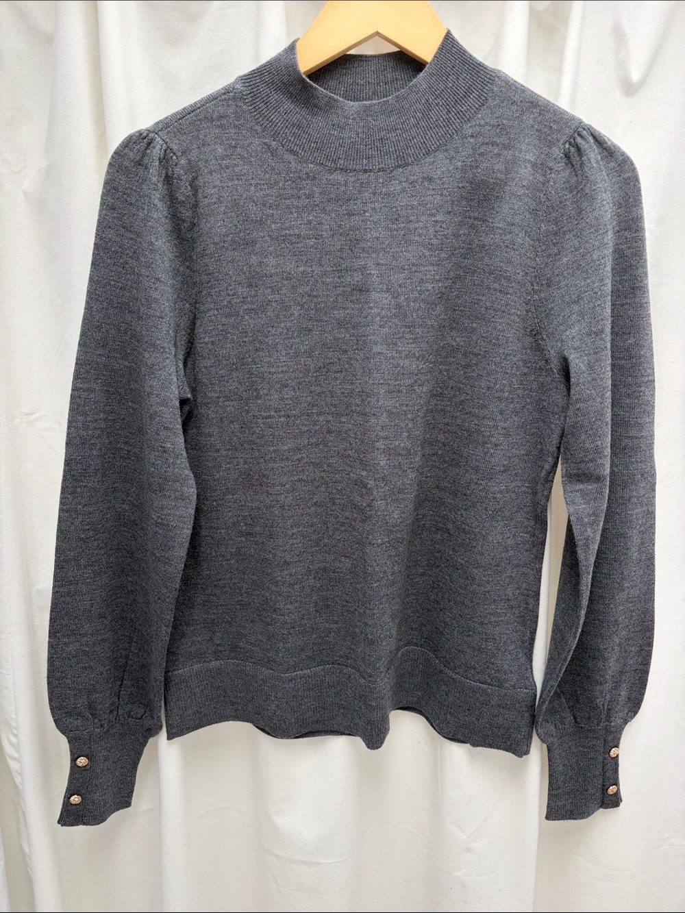 Women's Martha Stewart Charcoal Gray Mock Neck Sweater with Button Cuffs wool